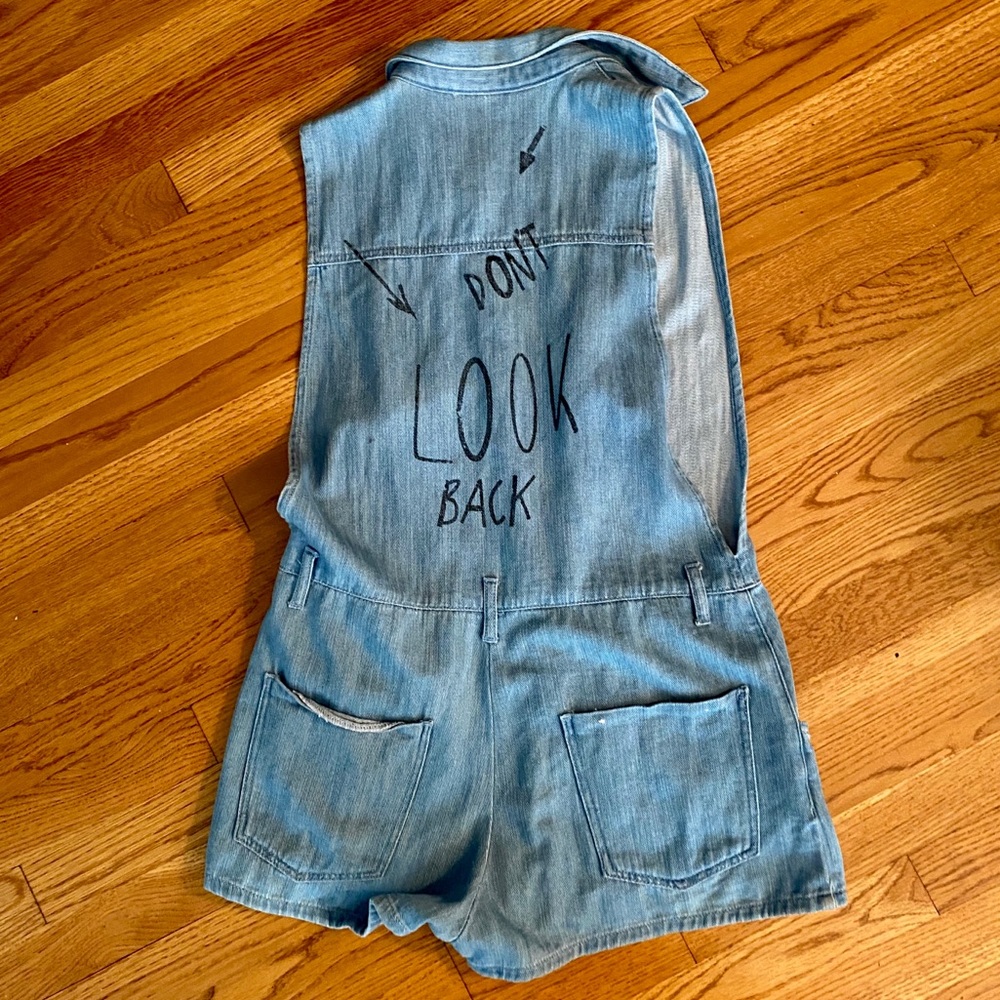 Zara “don’t look back” denim romper. Size M